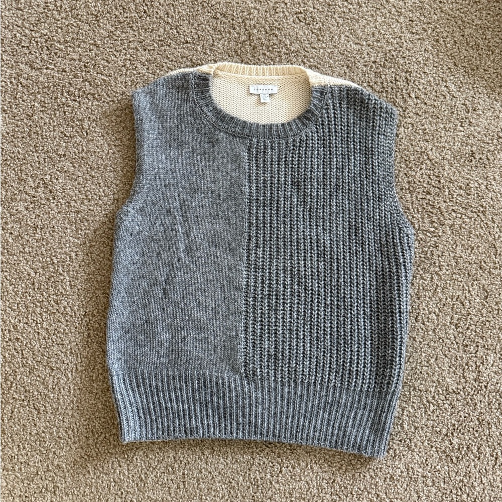 Topshop Gray and Cream Knit Sweater Vest